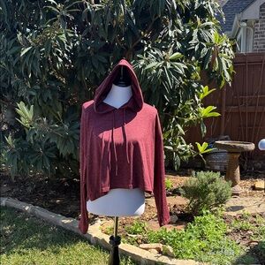 Athleta Maroon Hooded Crop Sweatshirt